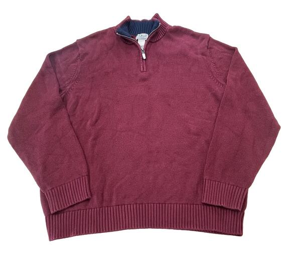 L.L. Bean Other - LL Bean Mens Quarter Zip Knit Sweater Size Large Burgundy Thick Outdoor Golf